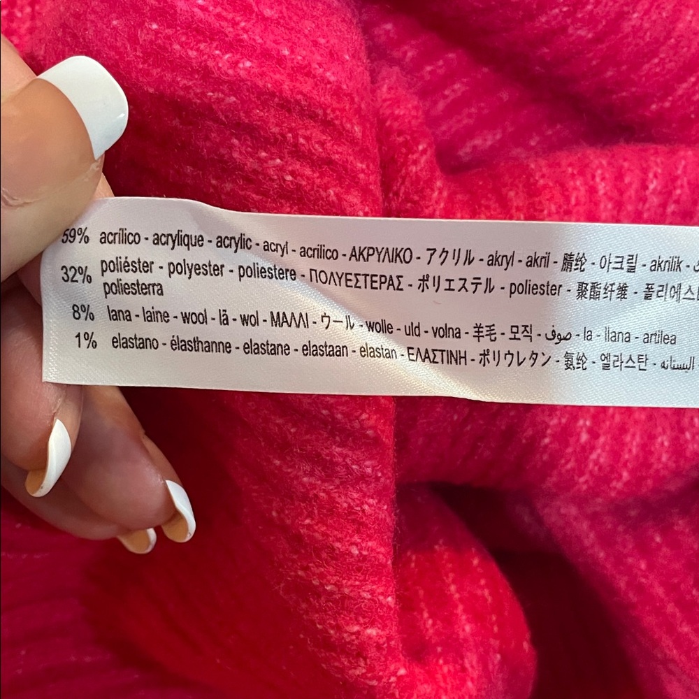 Zara Bright Pink Ribbed Crewneck Sweater Size Medium - Picture 6 of 6